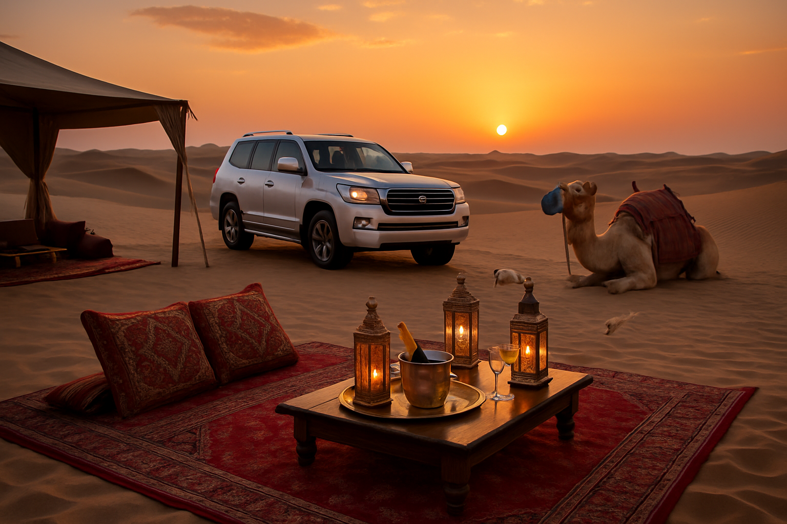 Luxurious desert safari experience at sunset